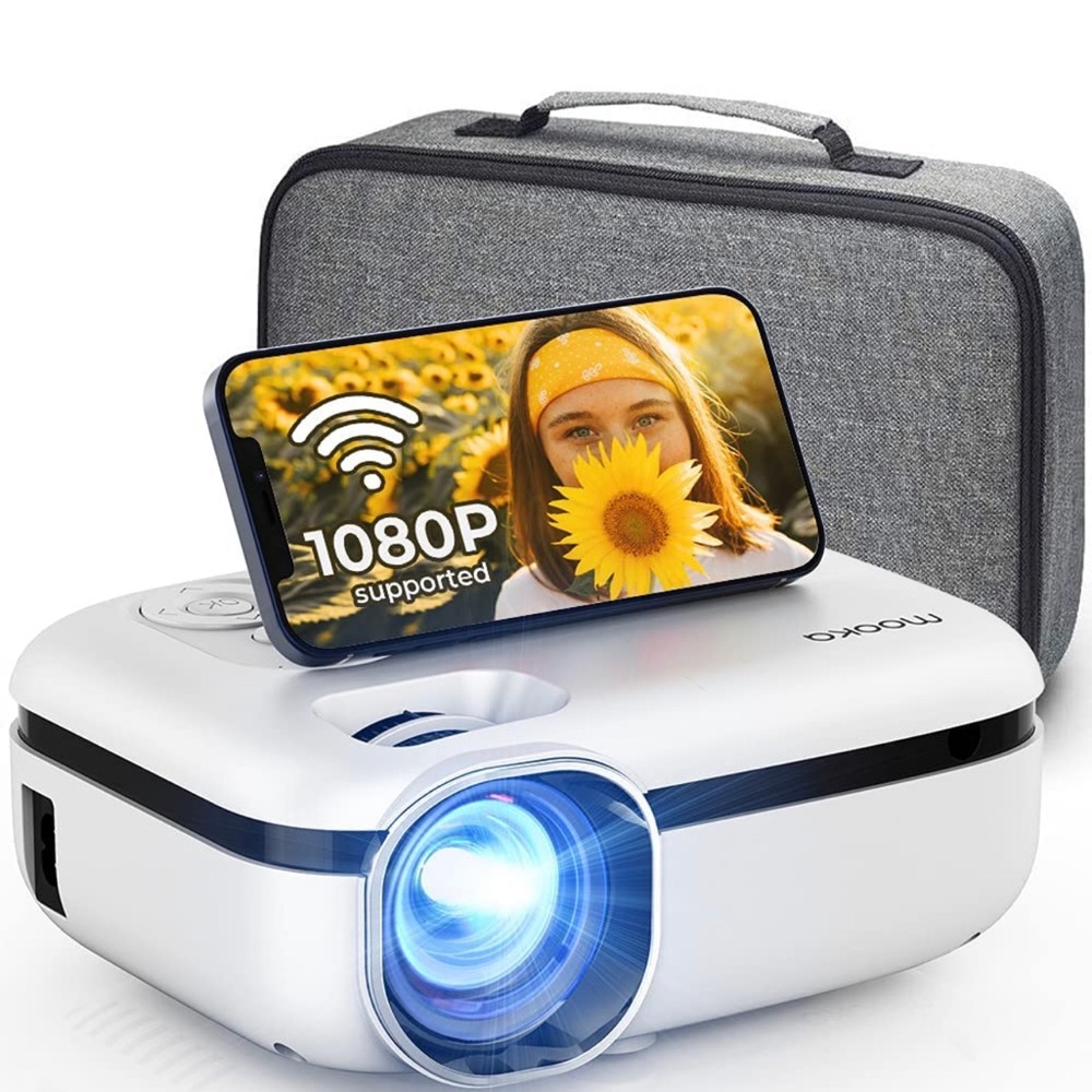 Mooka WiFi Projector, 7500L HD Outdoor Mini Projector w/Carrying Bag, 1080P 200"